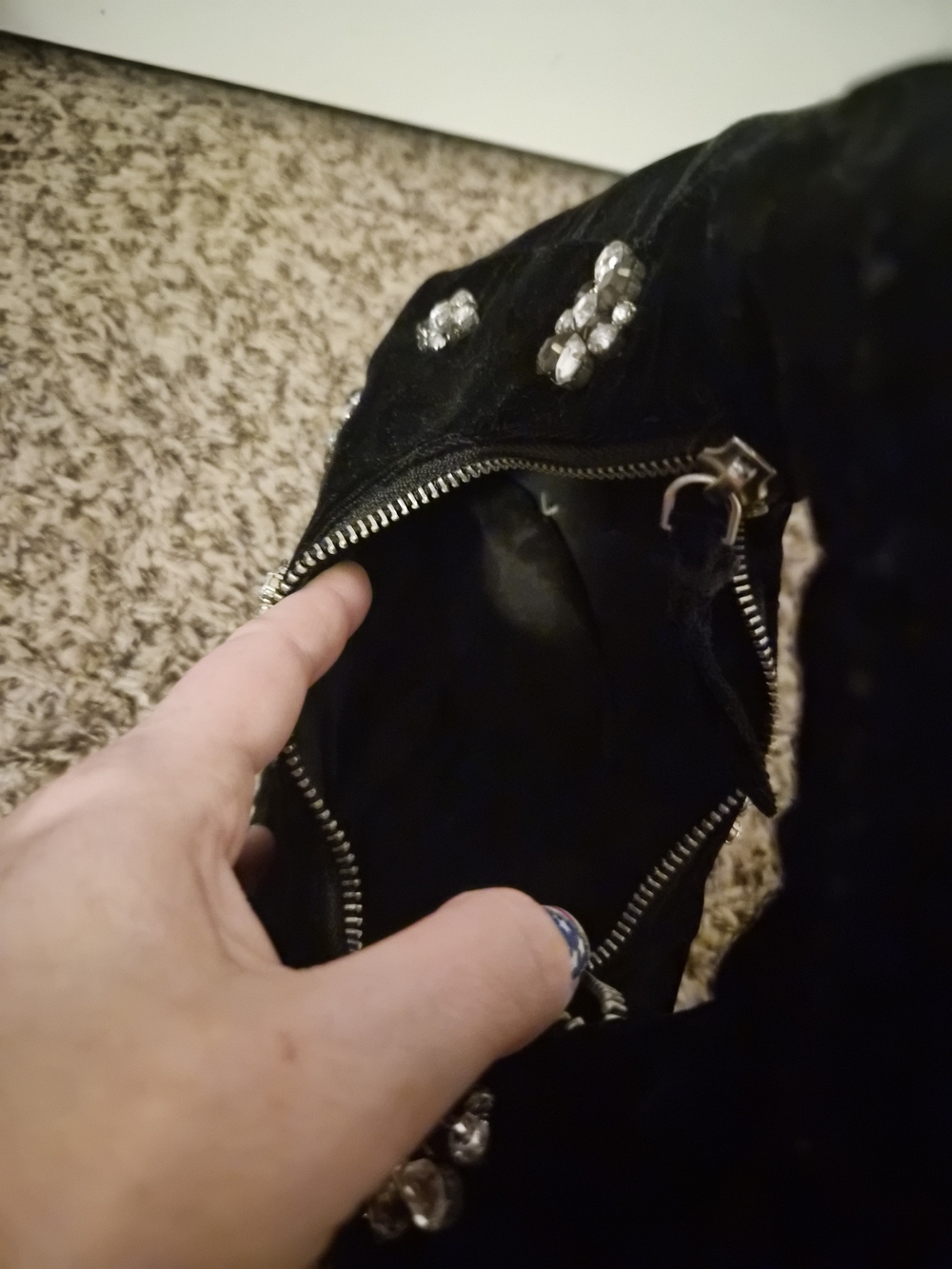 Black Velvet Crystal-Embellished Hobo Bag - Picture 7 of 7